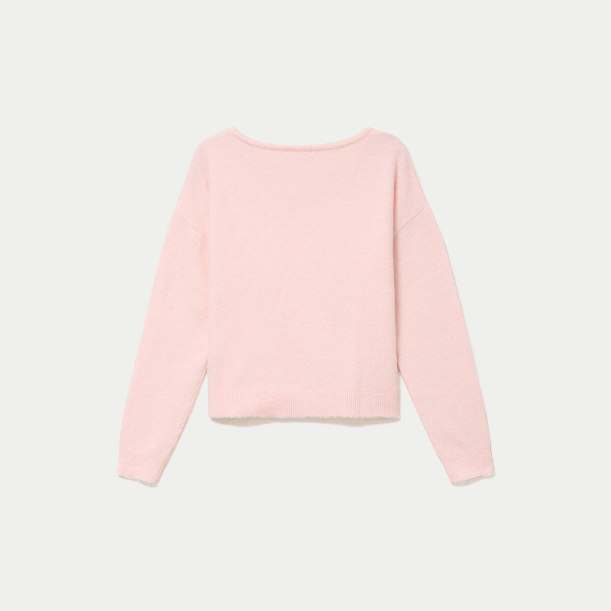 Pull col v manches longues rose clair
