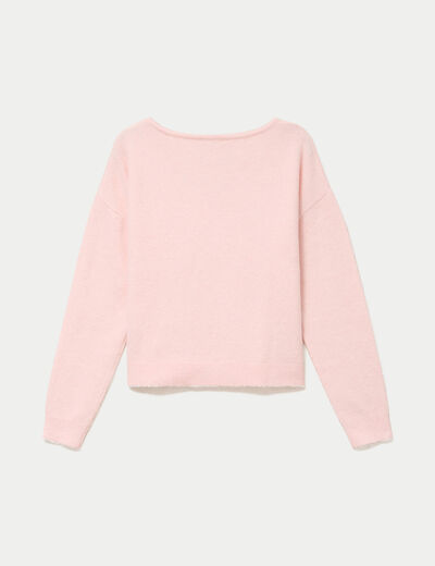 Pull col v manches longues rose clair