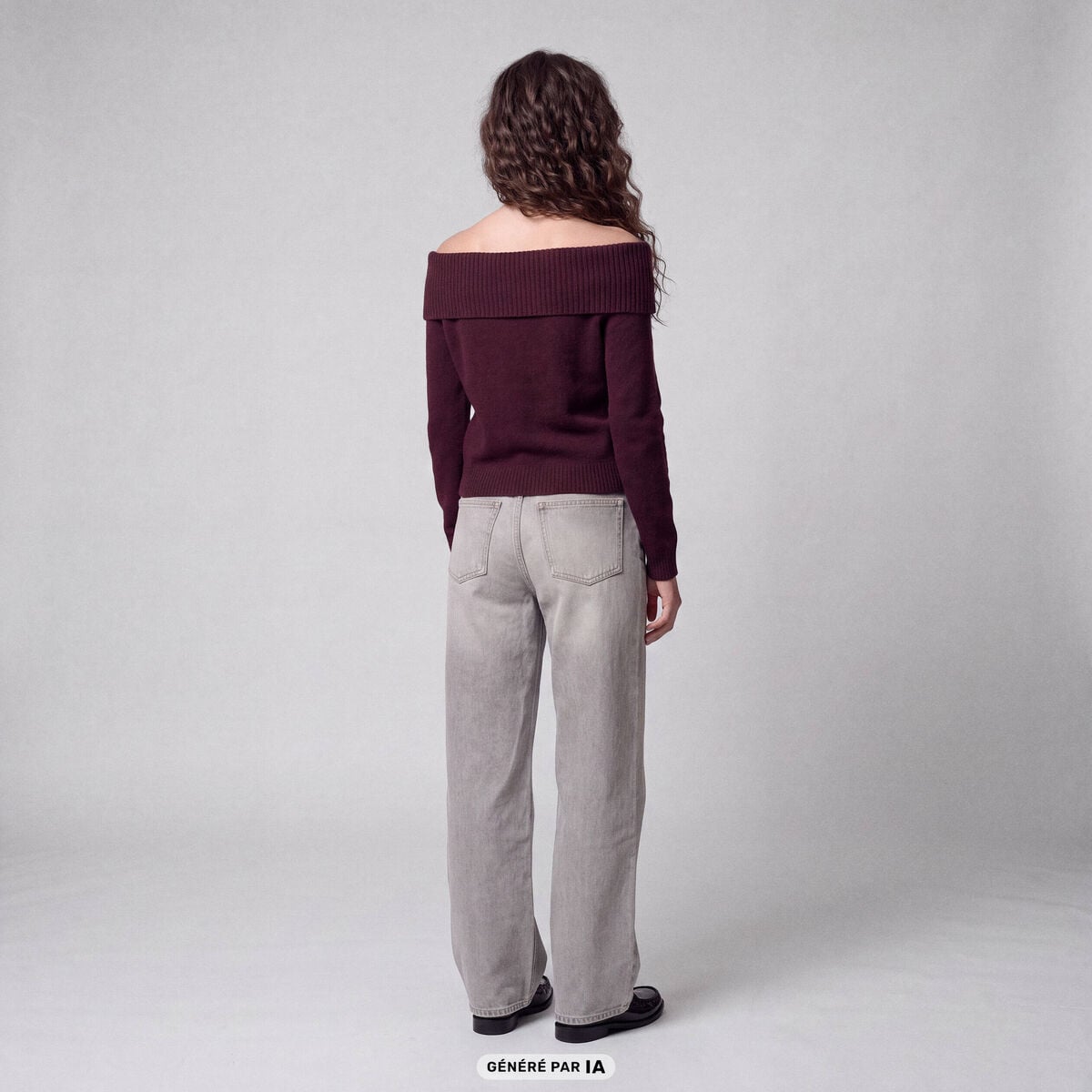 Pull col bardot manches longues bordeaux