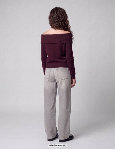 Pull col bardot manches longues bordeaux