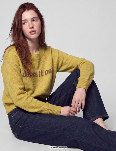 Pull col rond manches longues jaune clair