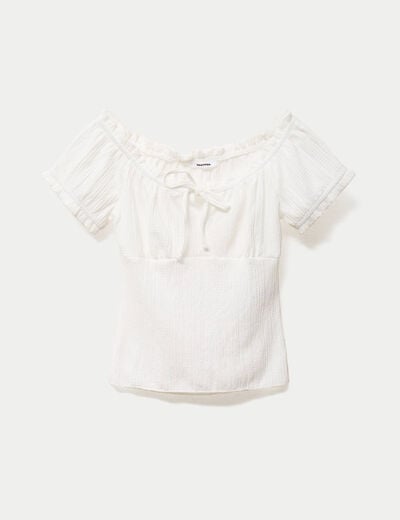 Top ajust&eacute; d&eacute;collet&eacute; manches courtes ecru ado