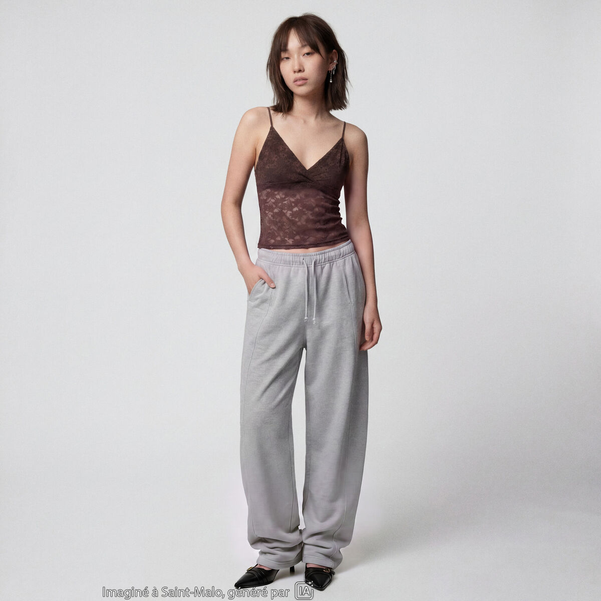 Top ajust&eacute; d&eacute;collet&eacute; sans manches marron fonc&eacute;