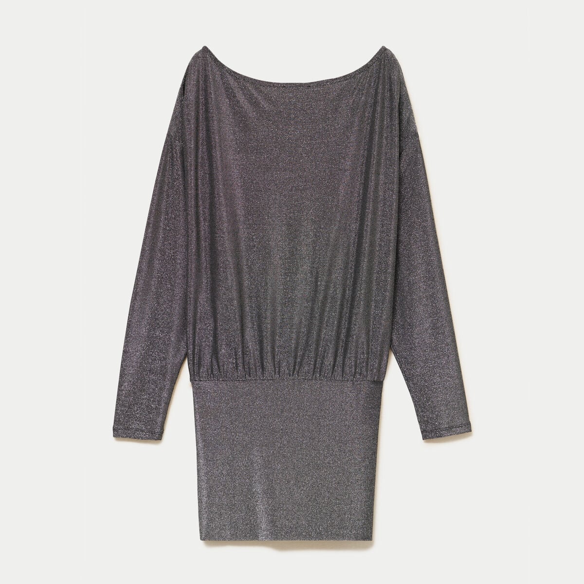Robe courte ajust&eacute;e col b&eacute;nitier gris argent