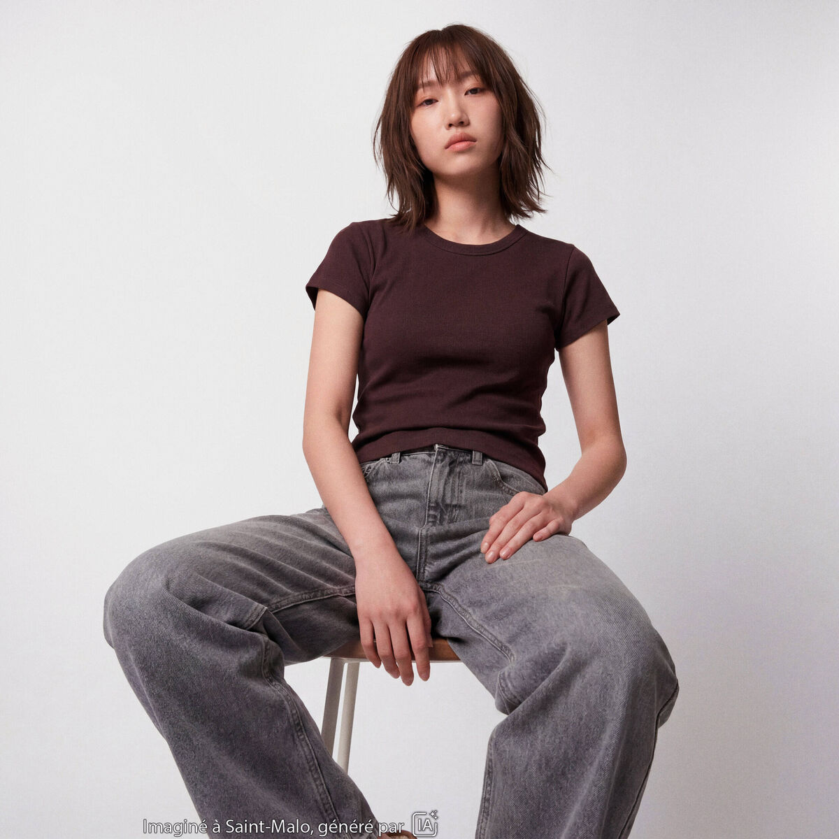 Jean Tom regular taille haute denim gris