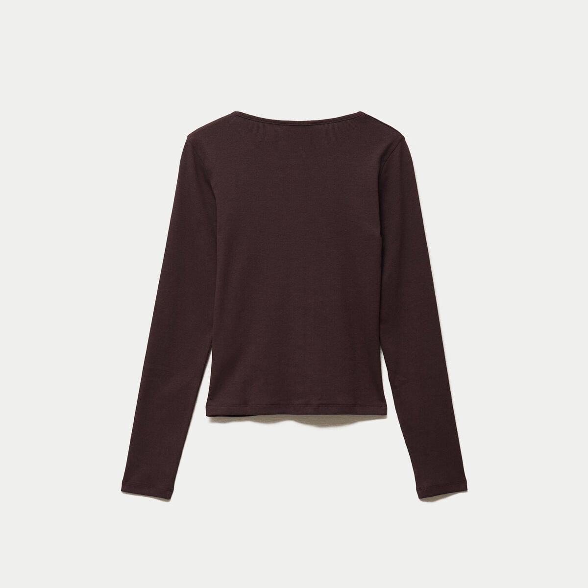 Gilet ajust&eacute; col rond manches longues marron fonc&eacute;