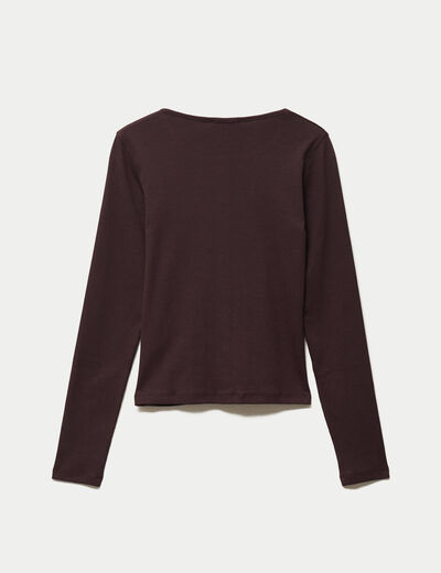 Gilet ajust&eacute; col rond manches longues marron fonc&eacute;