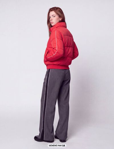 Doudoune droite cropped col montant rouge