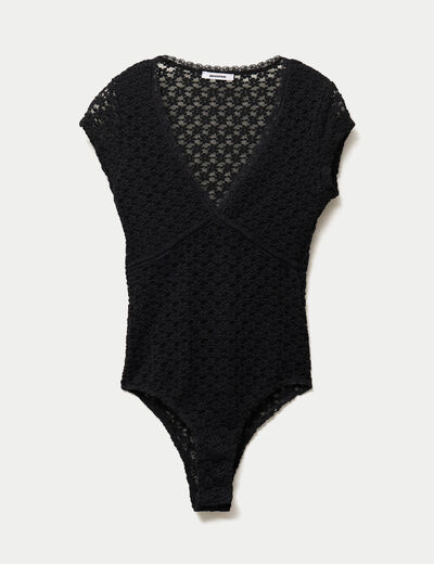 Body ajust&eacute; d&eacute;collet&eacute; en dentelle noir ado