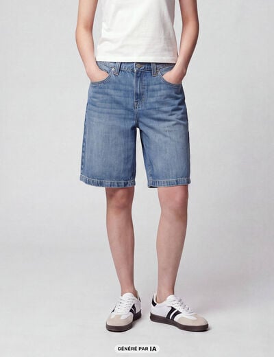 Bermuda large en jean 5 poches denim double stone