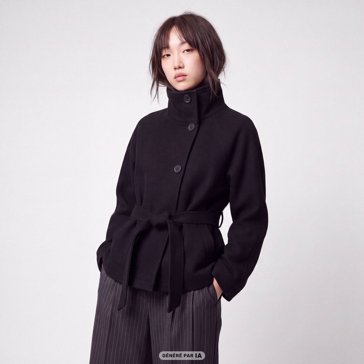 Manteau droit court col montant noir