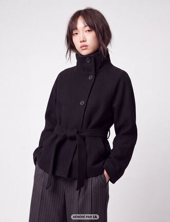 Manteau droit court col montant noir