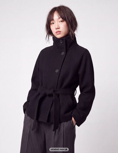 Manteau droit court col montant noir