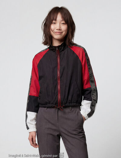 Veste oversize cropped col biker noir