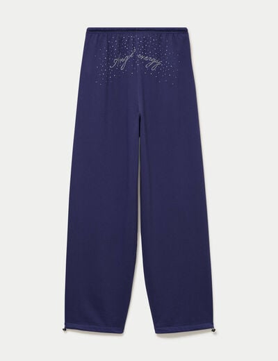 Jogging large &agrave; strass bleu marine