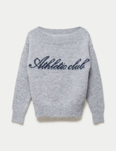 Pull col rond manches longues gris fonc&eacute;