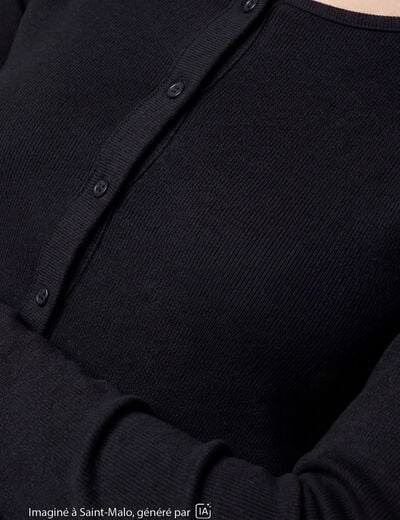 Gilet ajust&eacute; col rond manches longues noir