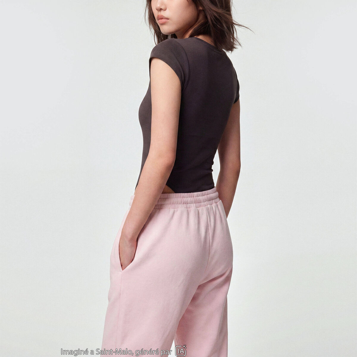 Jogging bas resserr&eacute; taille standard rose clair ado