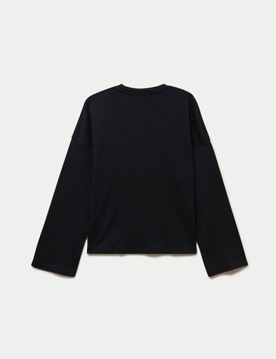 T-shirt ample col rond manches longues noir