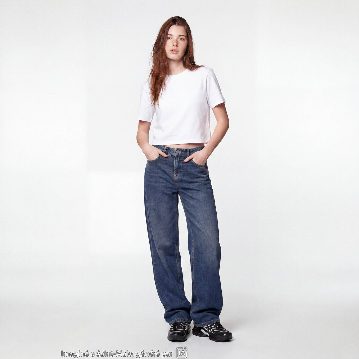 Jean wide leg taille basse bleu ado