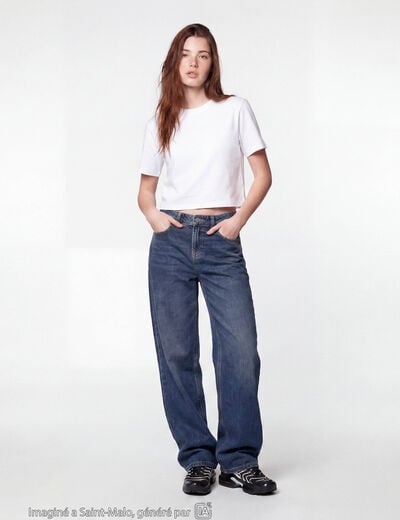 Jean wide leg taille basse bleu ado