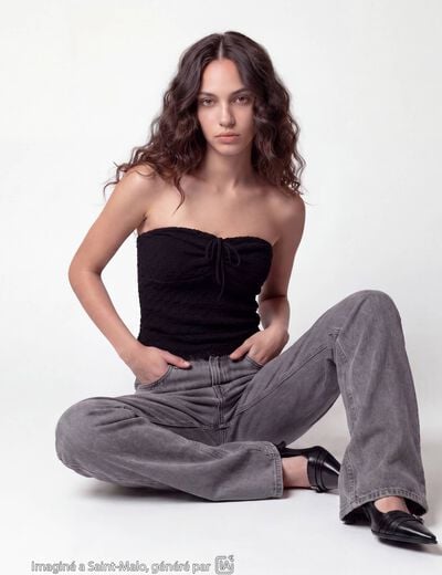 Bandeau ajust&eacute; sans manches dentelle noir ado