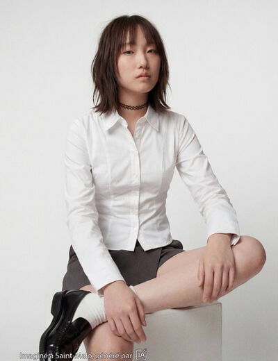 Chemise ajust&eacute;e courte col classique ecru