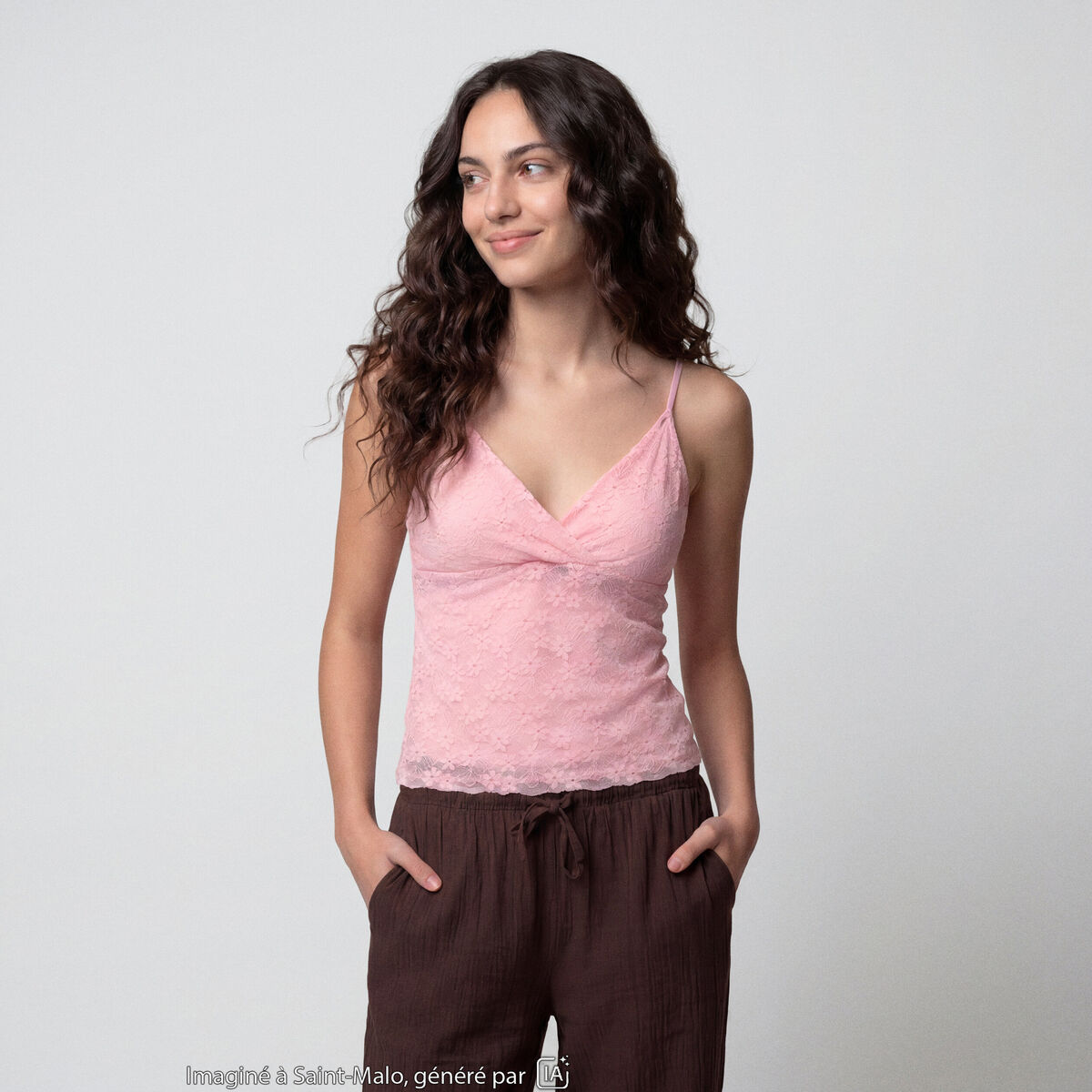 Top ajust&eacute; d&eacute;collet&eacute; sans manches rose