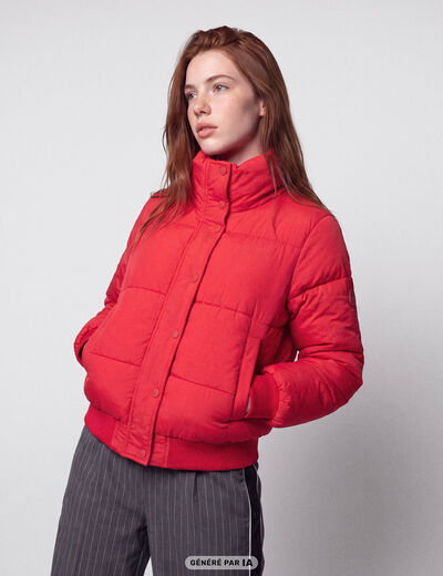 Doudoune droite cropped col montant rouge