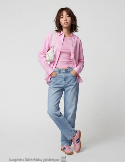 Jean regular taille haute denim bleach ado