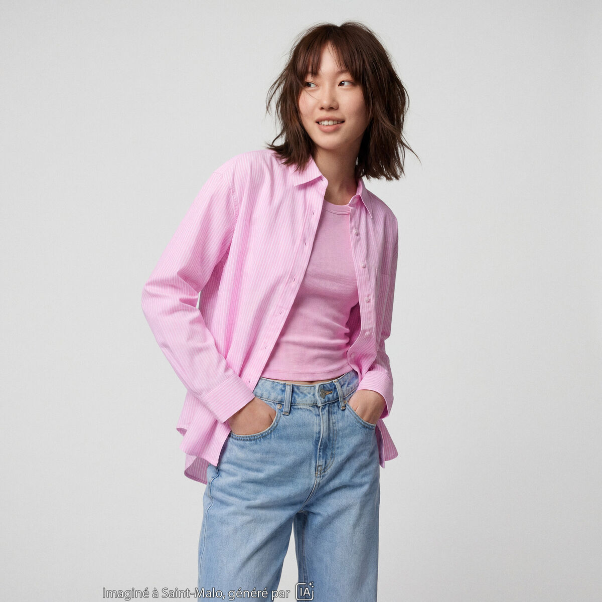 Chemise oversize longue 2-en-1 rose