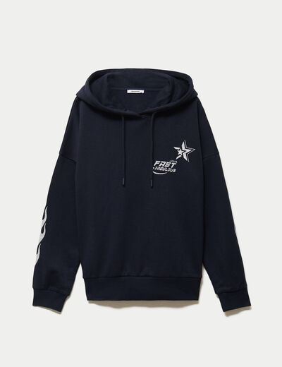 Sweat &agrave; capuche manches longues bleu marine