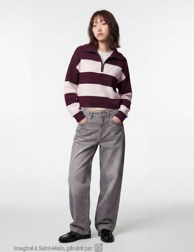 Pull col camionneur manches longues bordeaux