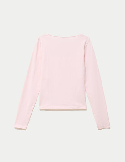 T-shirt ajust&eacute; d&eacute;collet&eacute; manches longues rose clair