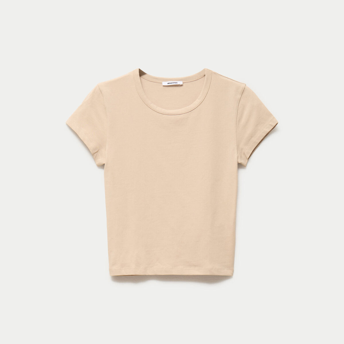 T-shirt ajust&eacute; col rond manches courtes marron clair ado