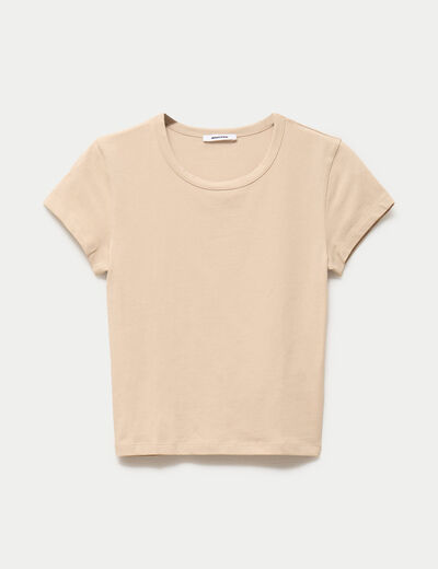 T-shirt ajust&eacute; col rond manches courtes marron clair ado