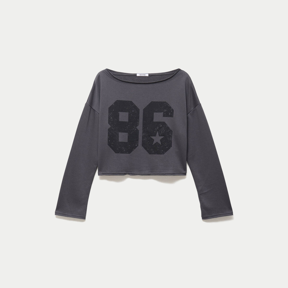 Sweat oversize cropped col bateau gris