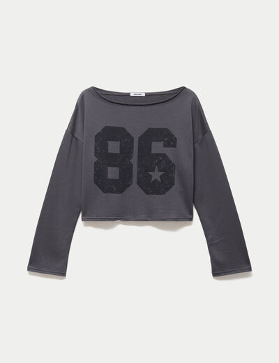 Sweat oversize cropped col bateau gris