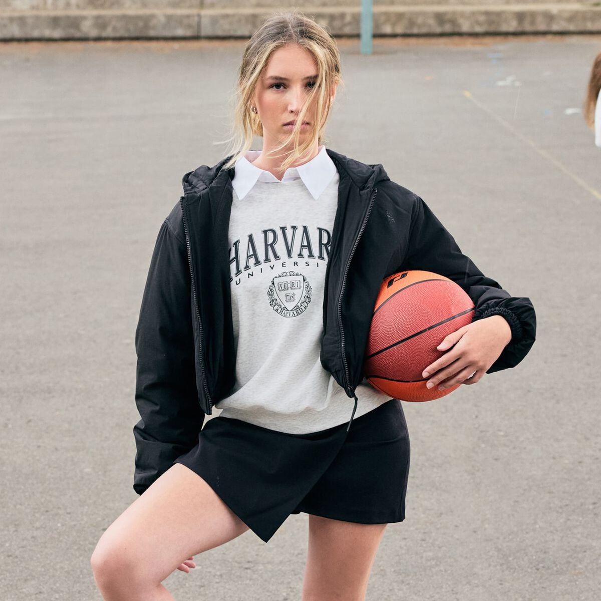 Sweat col rond manches longues blanc