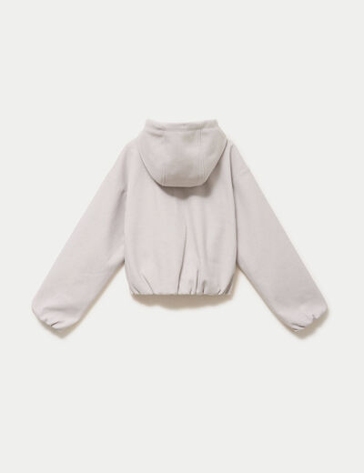Blouson cropped effet boule &agrave; capuche beige