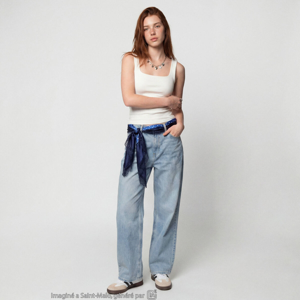 Jean wide leg taille standard denim bleach ado