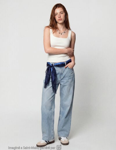 Jean wide leg taille standard denim bleach ado