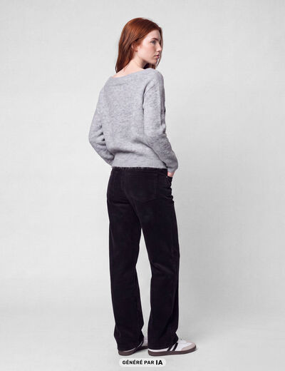 Pull col rond manches longues gris fonc&eacute;