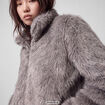 Manteau droit court fausse fourrure bleu gris