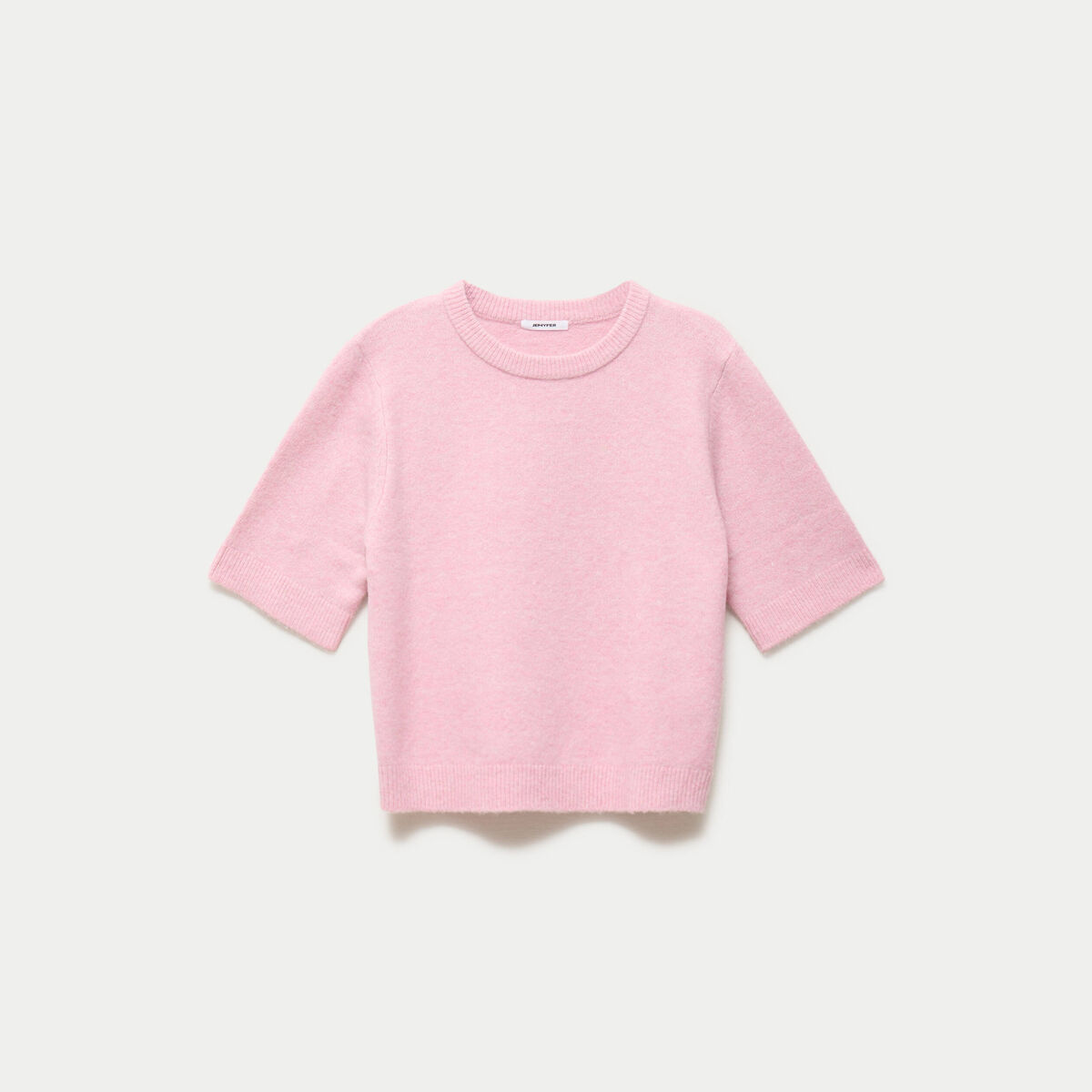 Pull col rond manches courtes rose