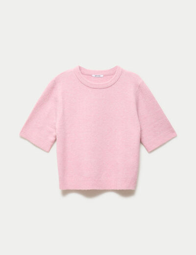 Pull col rond manches courtes rose