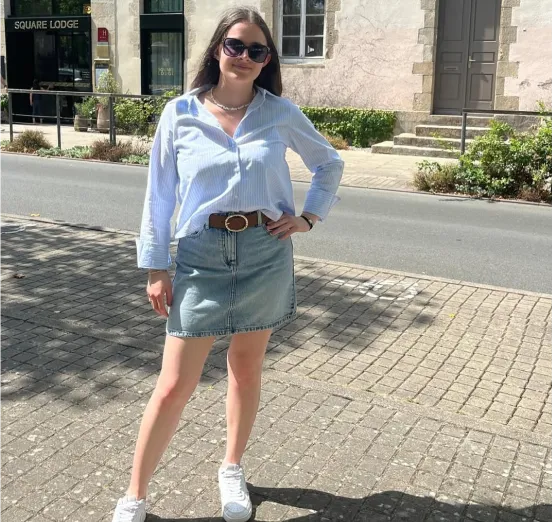 Jupe trapèze en jean denim double stone