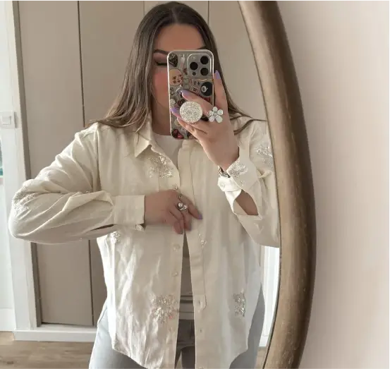 Chemise avec sequins ecru