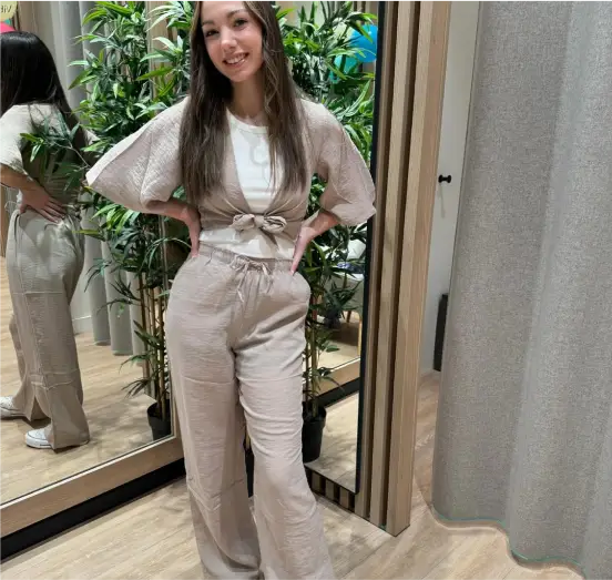 Pantalon large fluide beige
