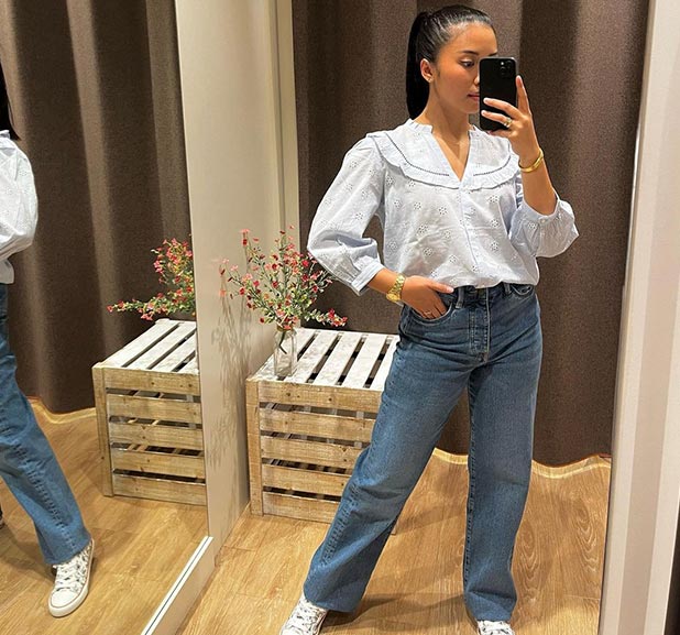 Jeans wide denim stone